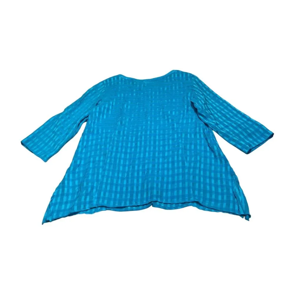 White Stag Blouse Women M (8-10) Blue Plaid Button-Up Side Sits Roll Tab Sleeve - Picture 2 of 8